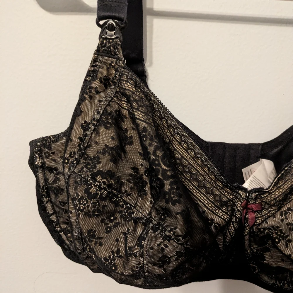 Anita Maternity Fleur Black Floral Lace Underwire Nursing Bra Size 42H